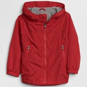 GAP Bright Red Hooded Kids Rain Jacket Windbuster Jersey lined